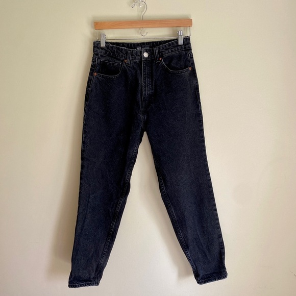 Zara High Rise 12" Straight Black 90s Mom Jeans - Picture 2 of 4
